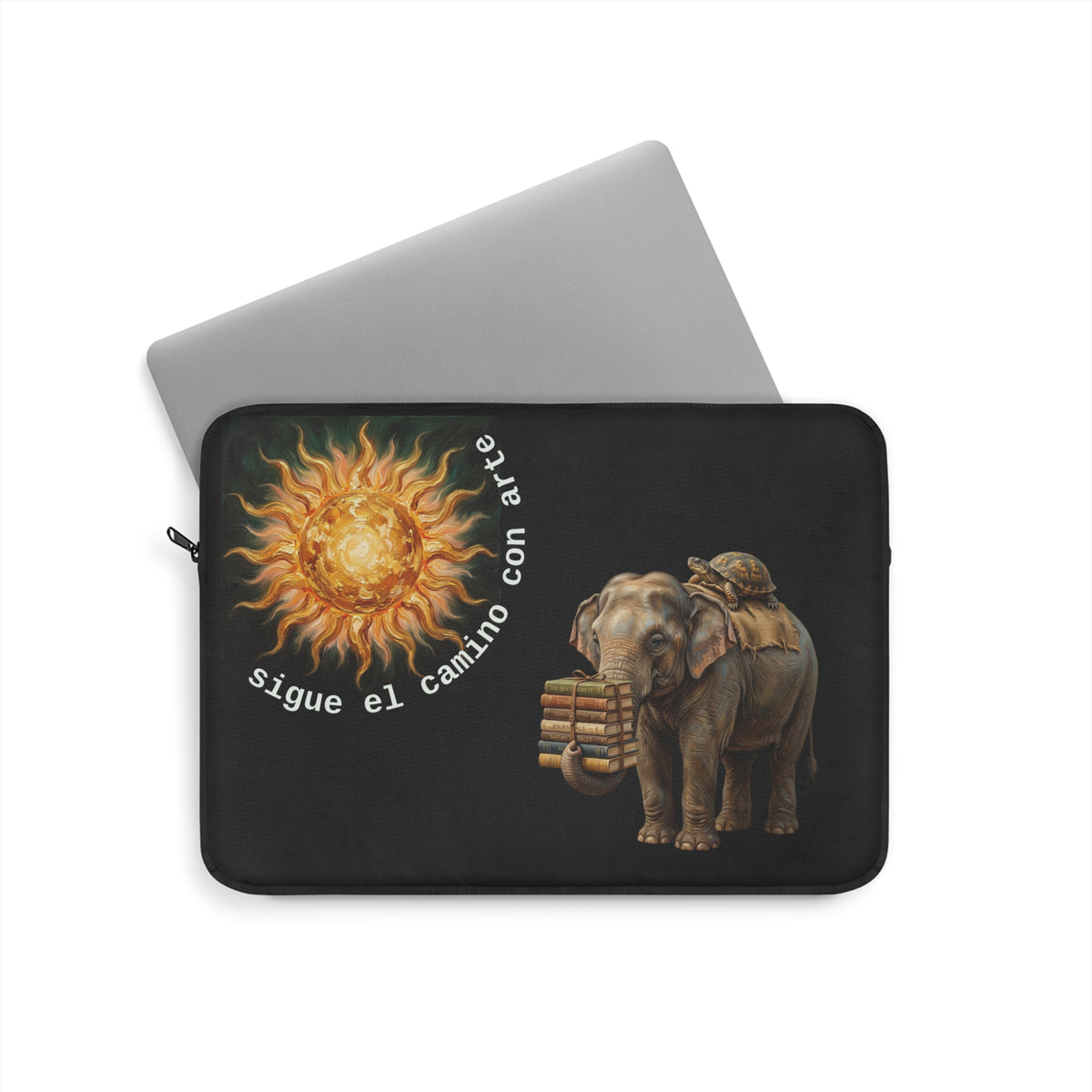 Laptop Sleeve — ‘Sigue el Camino con Arte’ Sun & Elephant Artistic Laptop Sleeve