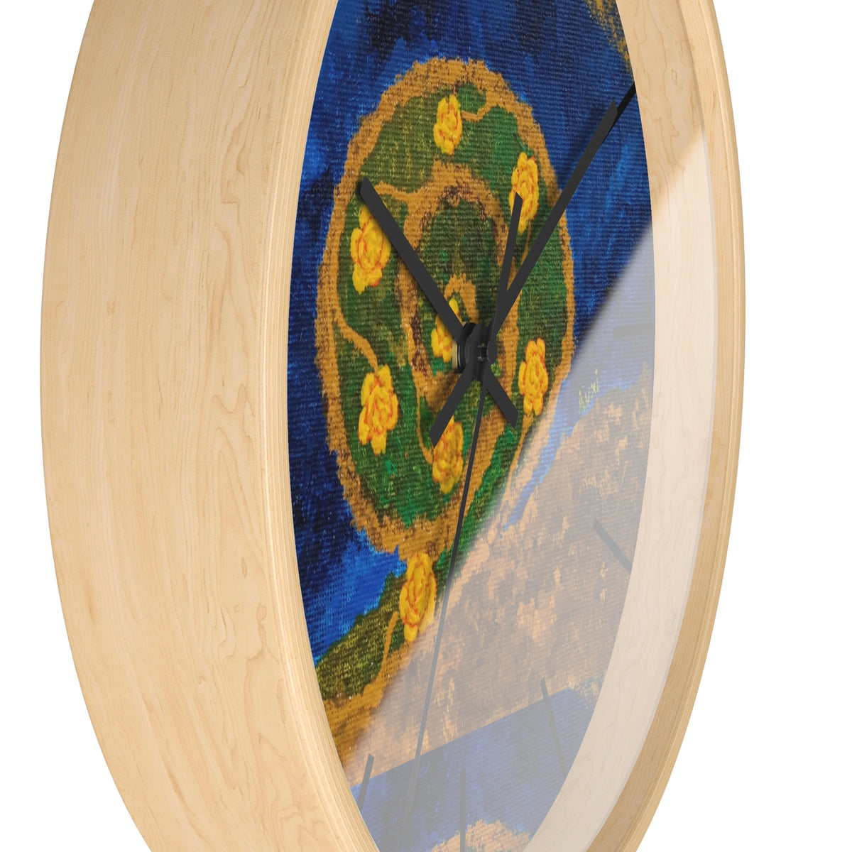 Botanical Mandala Wall Clock — Floral Blue & Gold Decorative Clock
