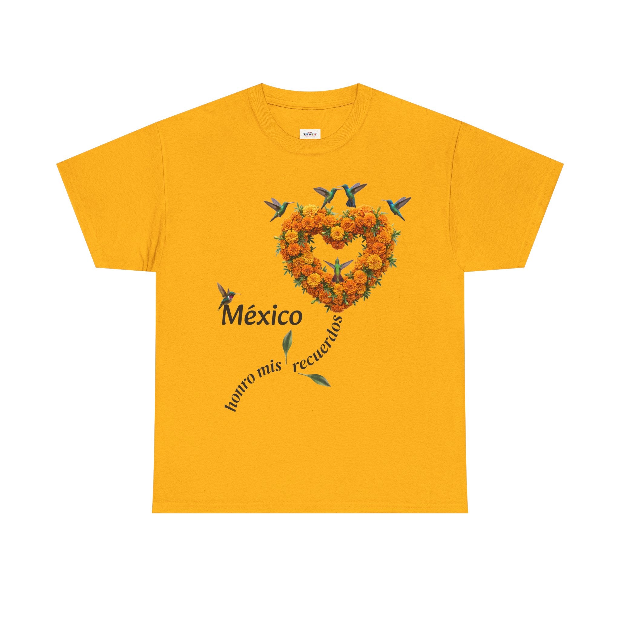 Mexico Marigold Heart T-Shirt – "tomo mis recuerdos" Día de Muertos Tribute