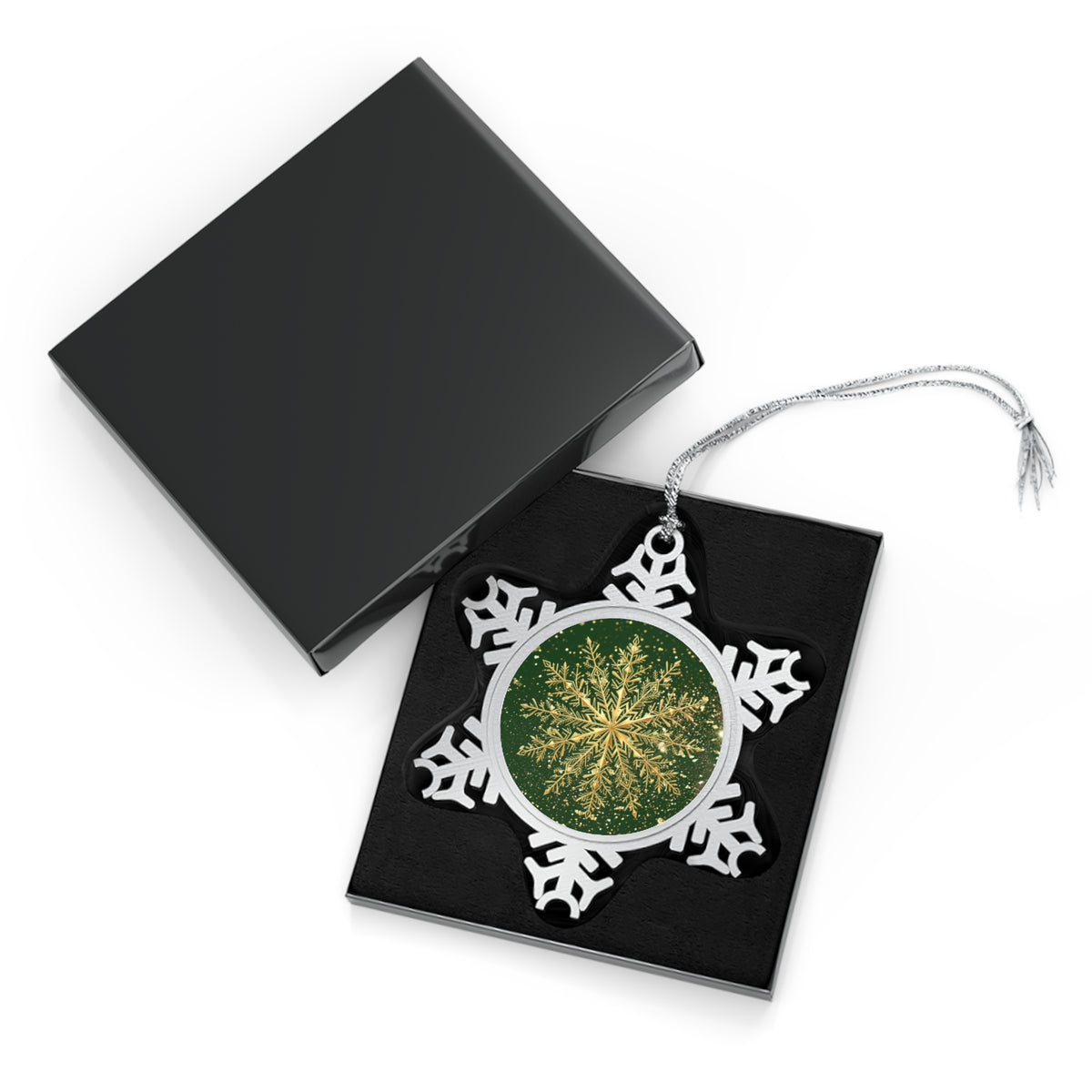 Pewter Snowflake Ornament - Green Gold Snowflake Holiday Tree Decoration