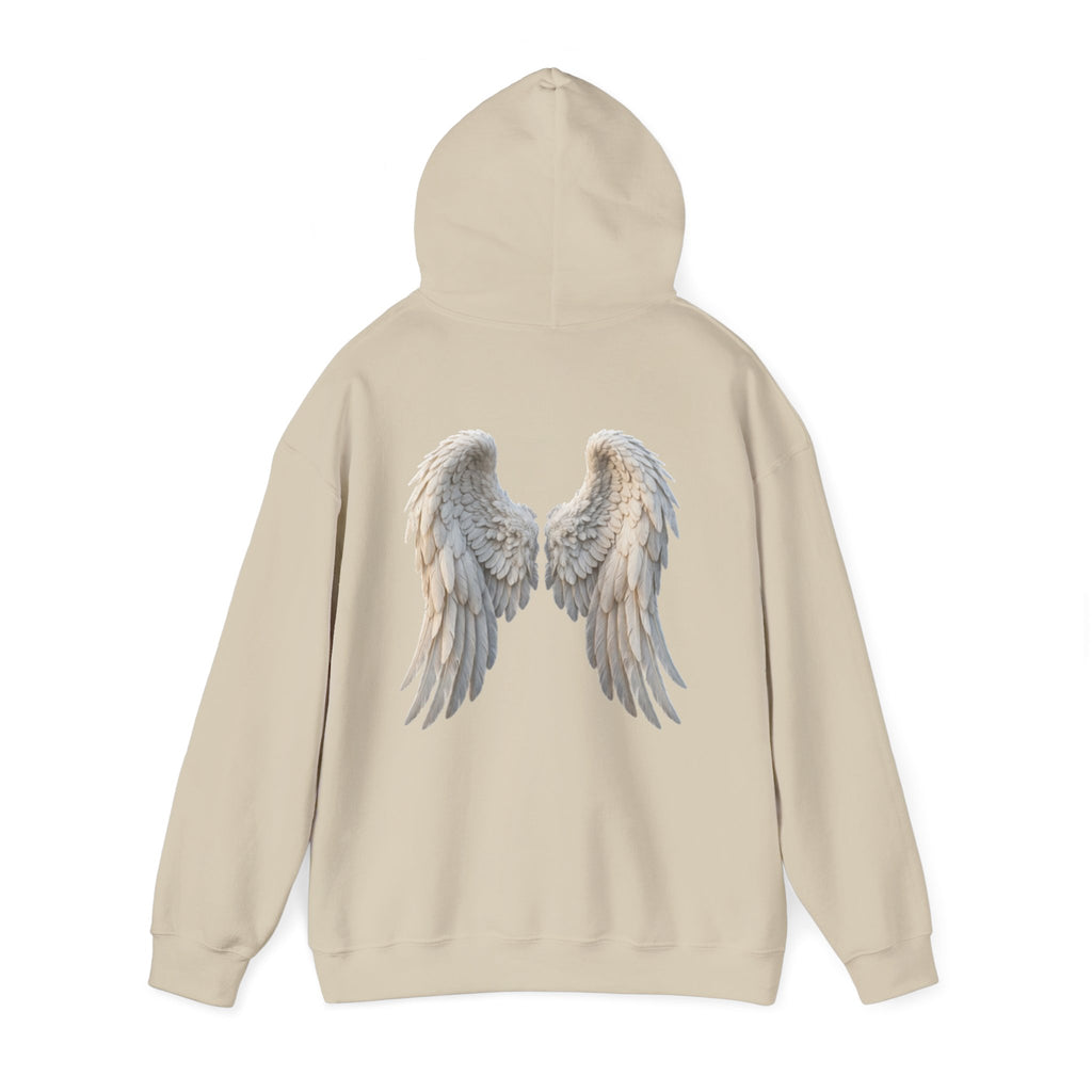 Angel Wings Hoodie — Soft White Back Graphic, Spiritual & Memorial Gift
