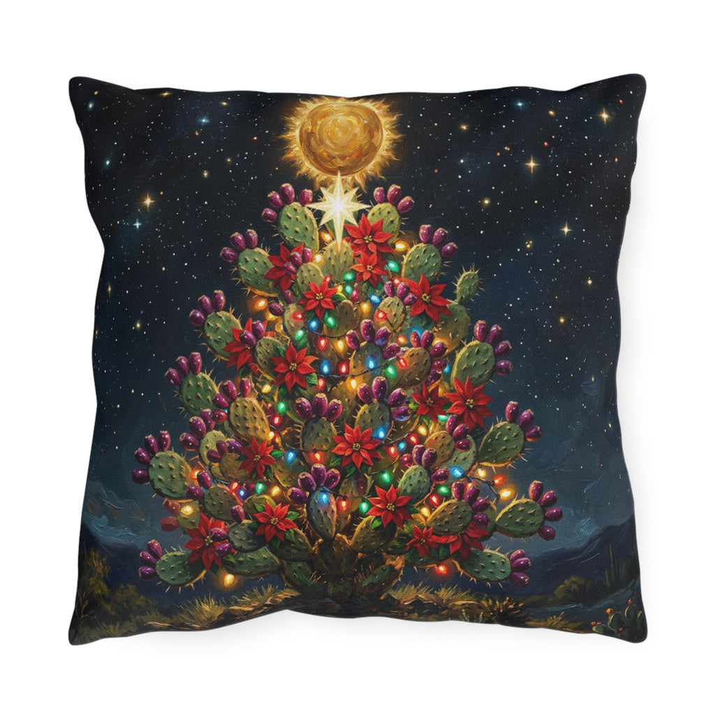 Southwestern Cactus Christmas Outdoor Pillow — Festive Desert Holiday Decor