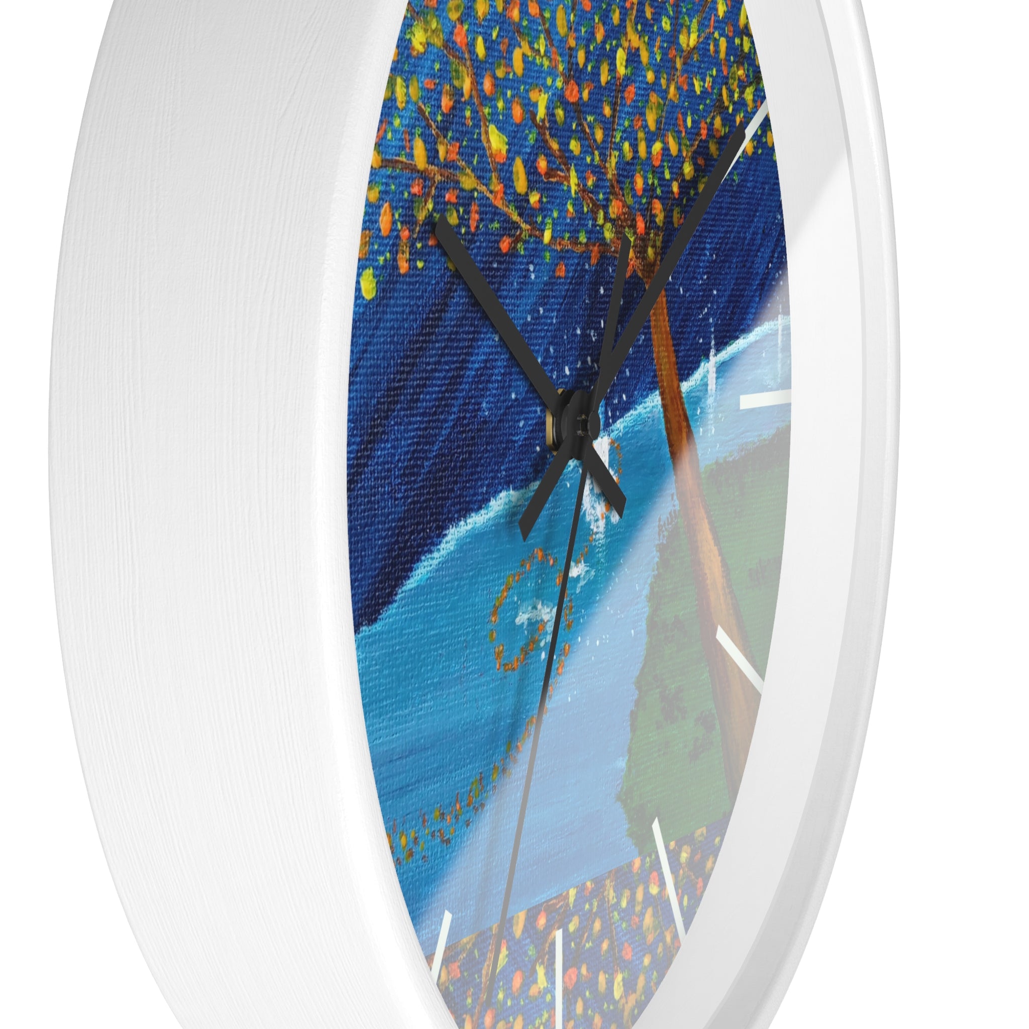 Coastal Tree Nightscape Wall Clock — Colorful Seaside Landscape Timepiece