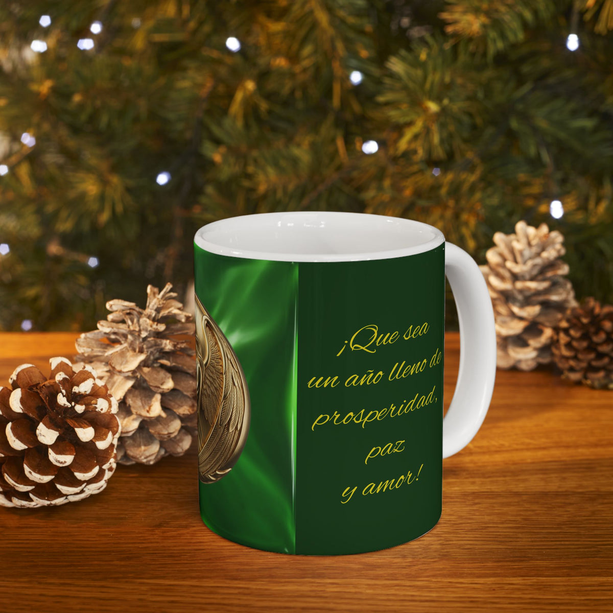 Angel Ornament Ceramic Mug — Green Christmas Angel Mug (11oz/15oz)