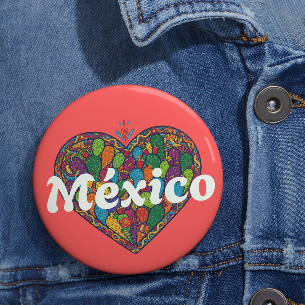 Mexico Heart Pin Button — Colorful Cactus Souvenir Badge