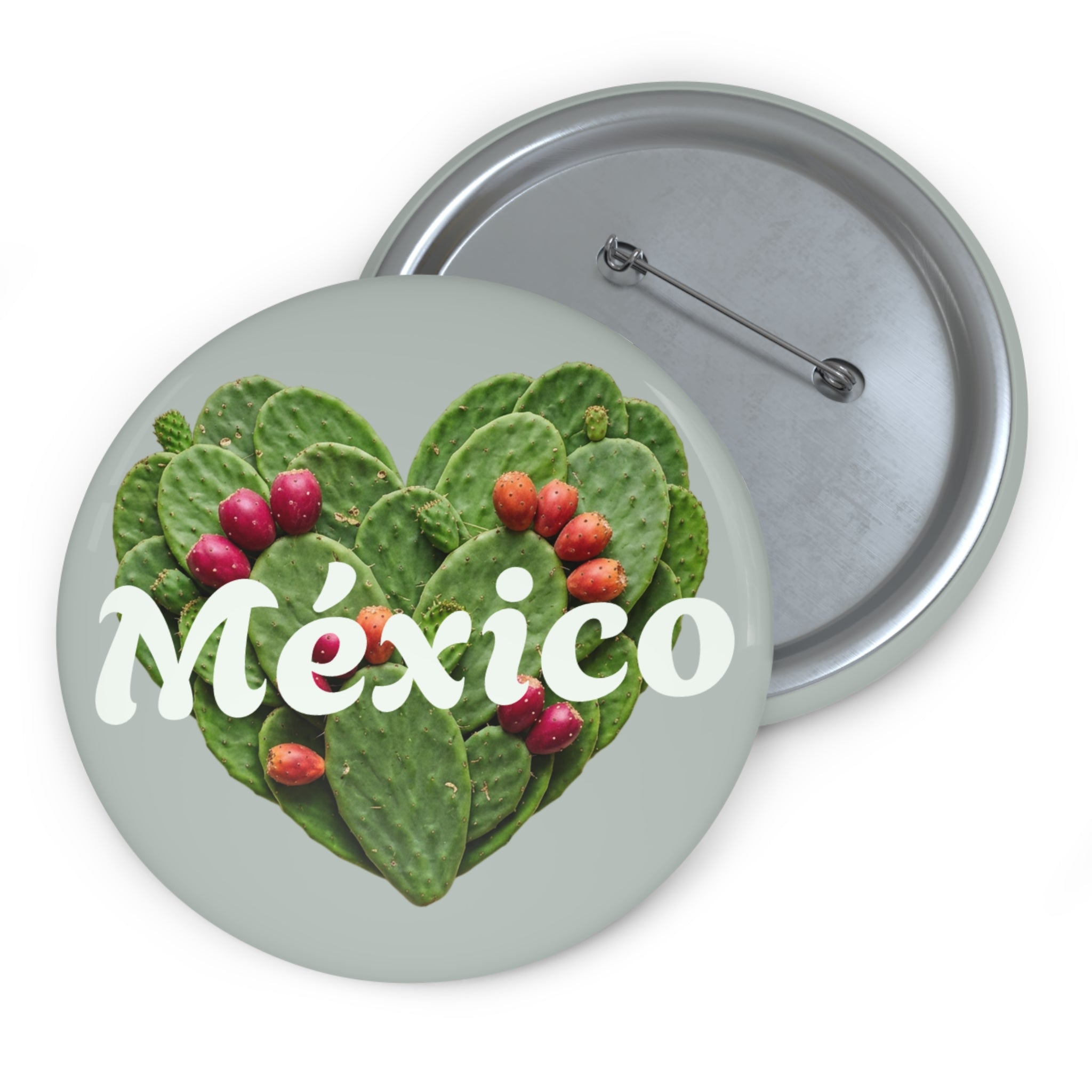 Mexico Cactus Heart Pin Button – Prickly Pear Love Badge
