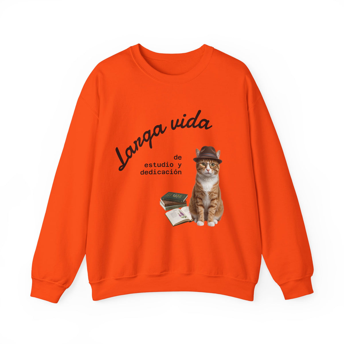 Crewneck Sweatshirt — "Larga vida de estudio y dedicación" Cat Design