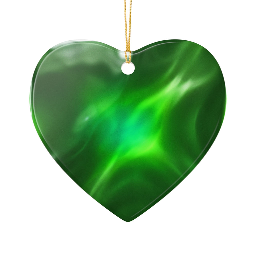 Heart Ornament with Iridescent Glass-Look Bird — Ceramic Holiday Decoration