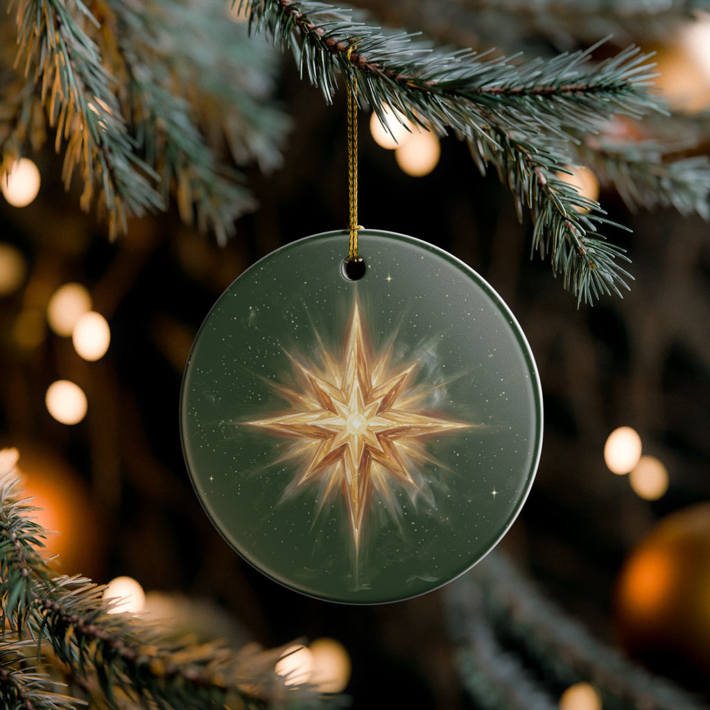 Starburst Ceramic Heart Ornament — Gold Star Christmas Decoration