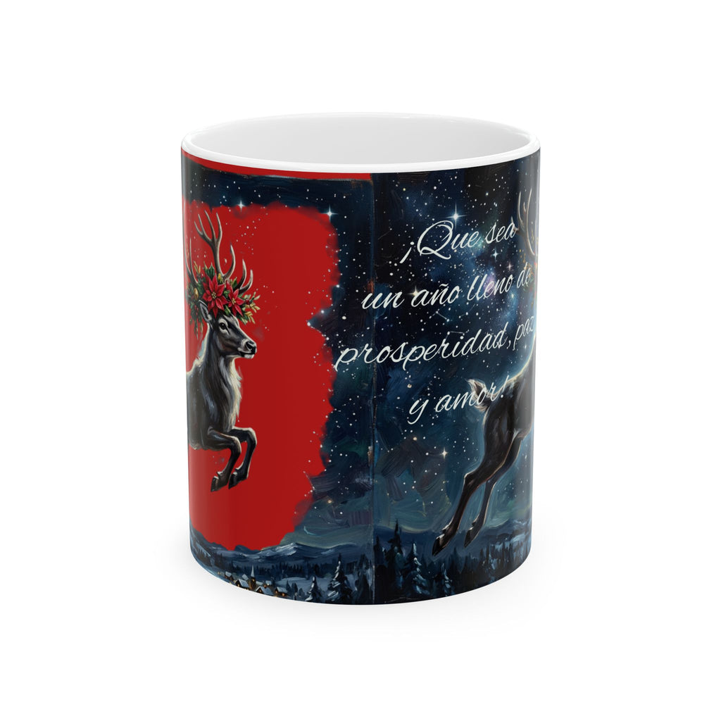 Holiday Reindeer Mug — Festive Night Sky Ceramic Coffee Cup (11oz & 15oz)