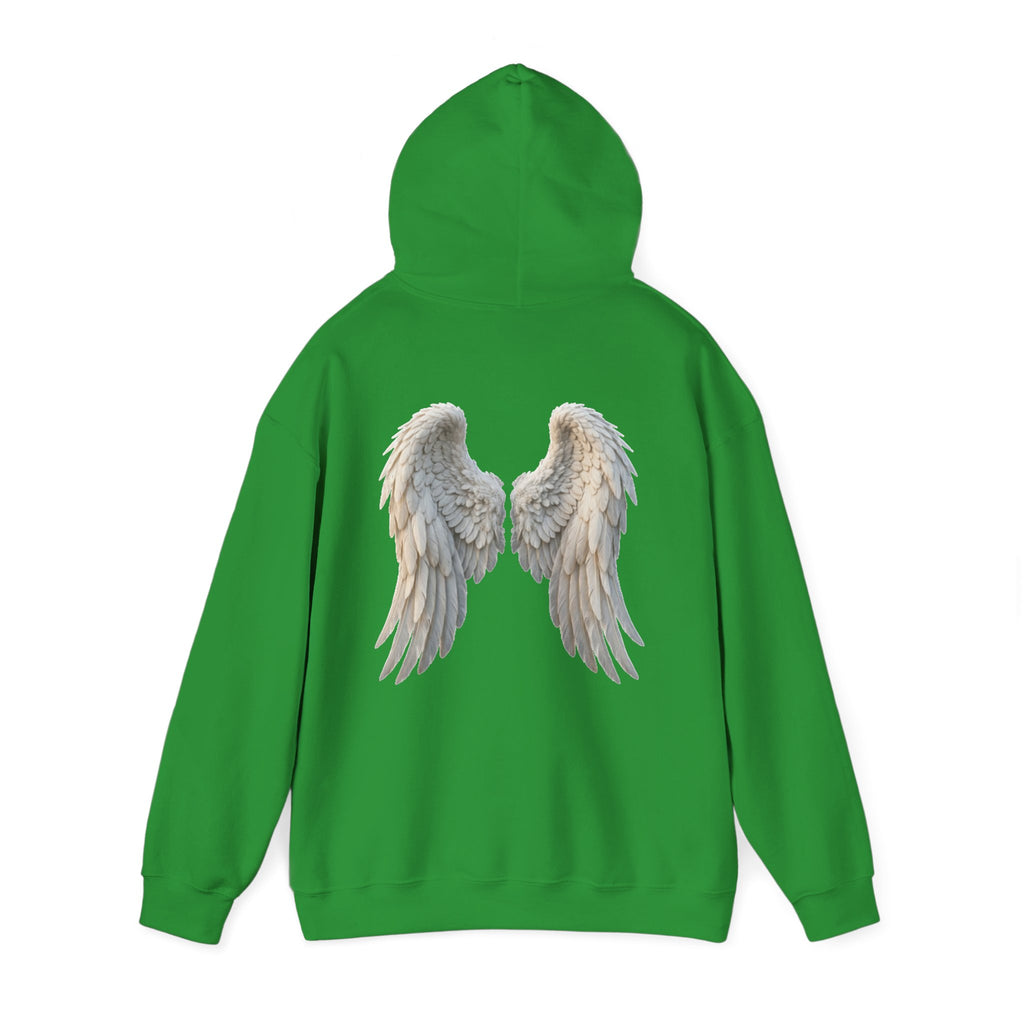 Angel Wings Hoodie — Soft White Back Graphic, Spiritual & Memorial Gift