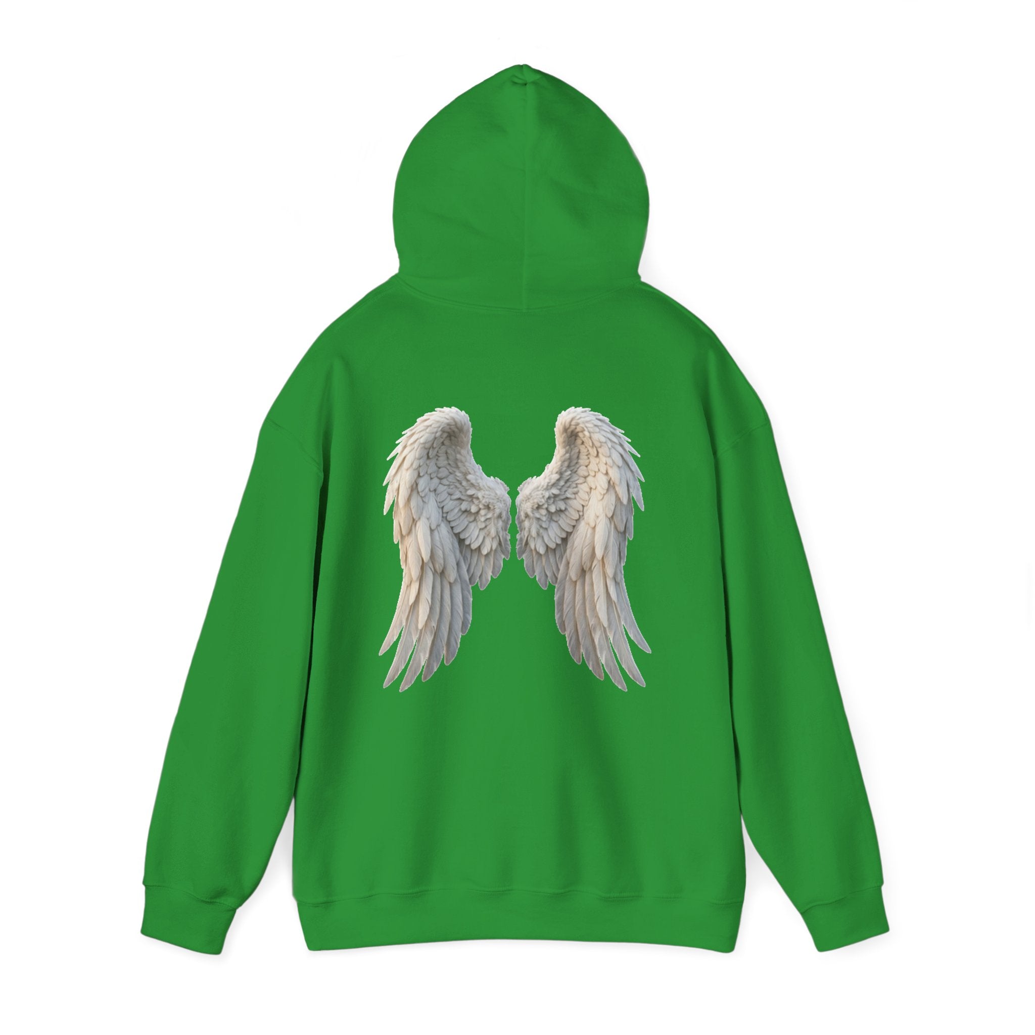 Angel Wings Hoodie — Soft White Back Graphic, Spiritual & Memorial Gift