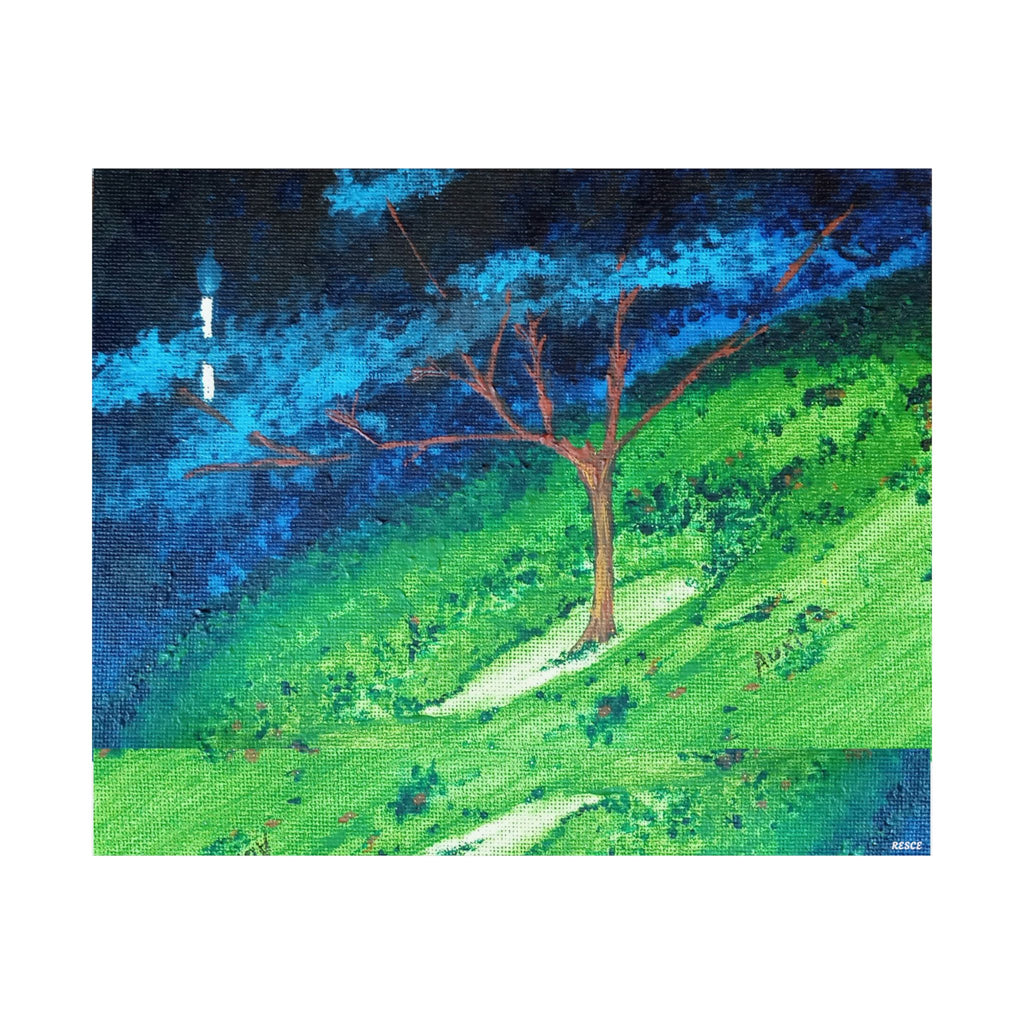 Satin Poster — Serene Hillside Tree Landscape Art Print (300gsm)