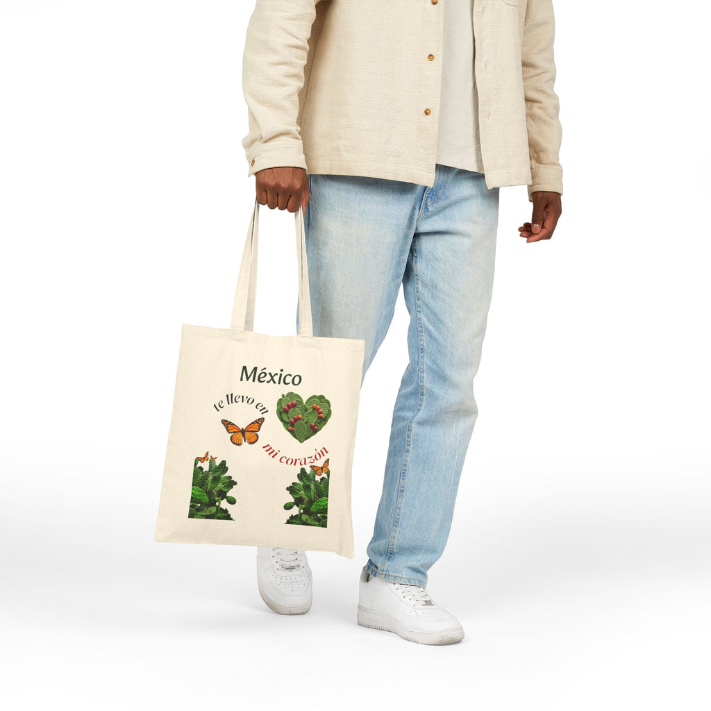 Mexico Heart Tote Bag — "México te llevo en mi corazón" Canvas Tote