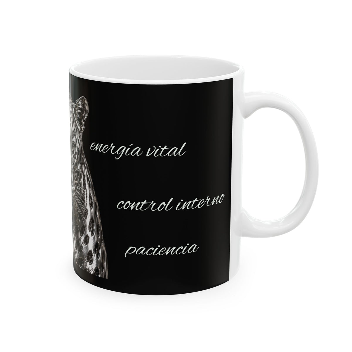 Leopard Portrait Ceramic Mug — Black Wildlife Coffee Cup (11oz & 15oz)