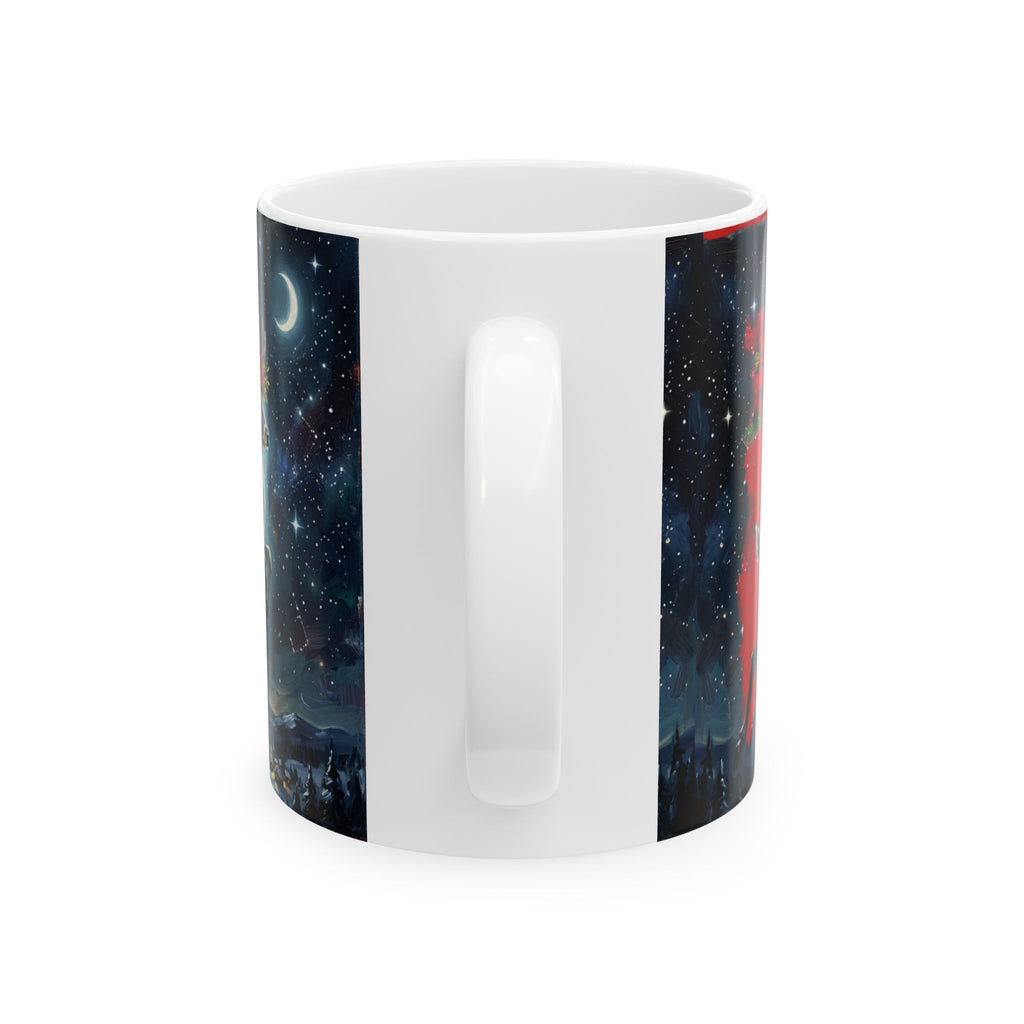 Holiday Reindeer Mug — Festive Night Sky Ceramic Coffee Cup (11oz & 15oz)