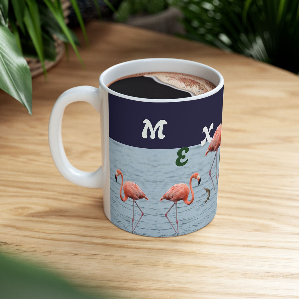 Flamingo & Sunflower Ceramic Mug (11oz, 15oz) - Tropical Bird Coffee Cup
