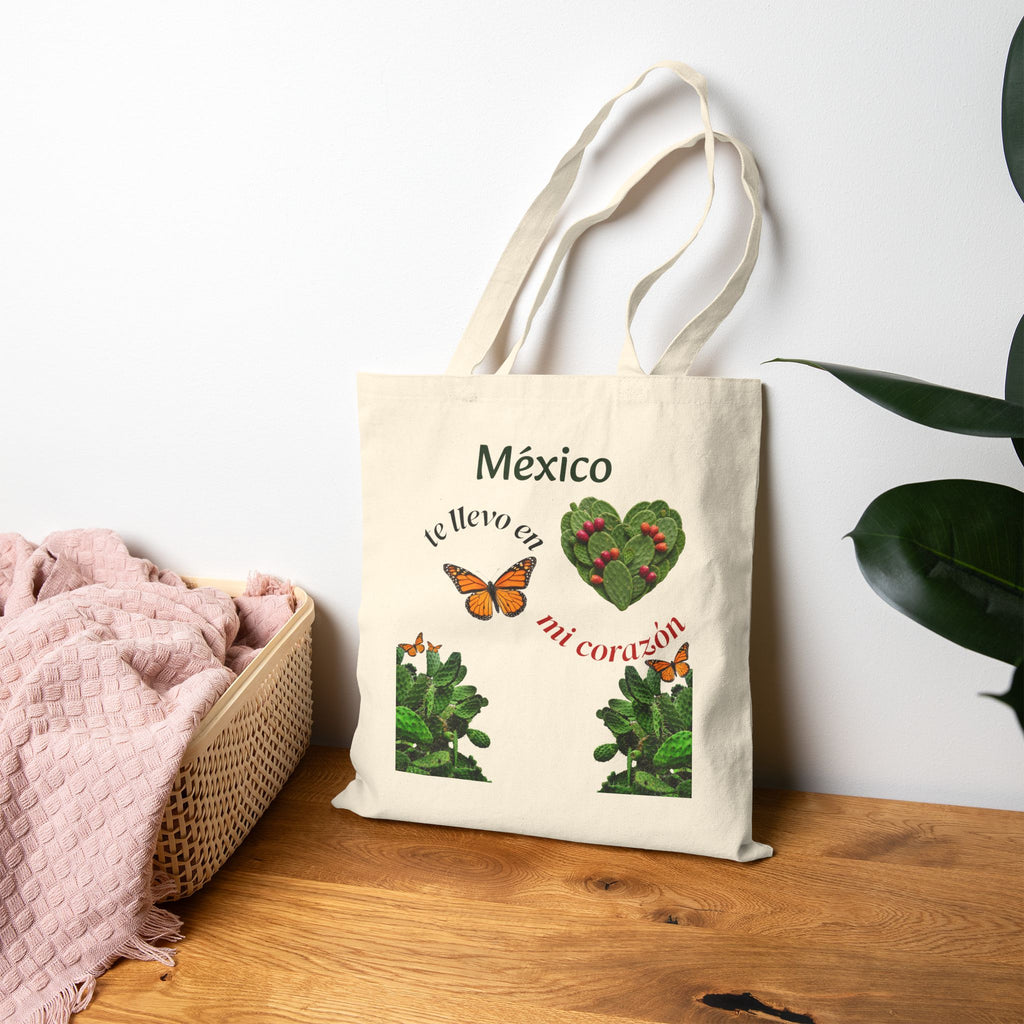 Mexico Heart Tote Bag — "México te llevo en mi corazón" Canvas Tote
