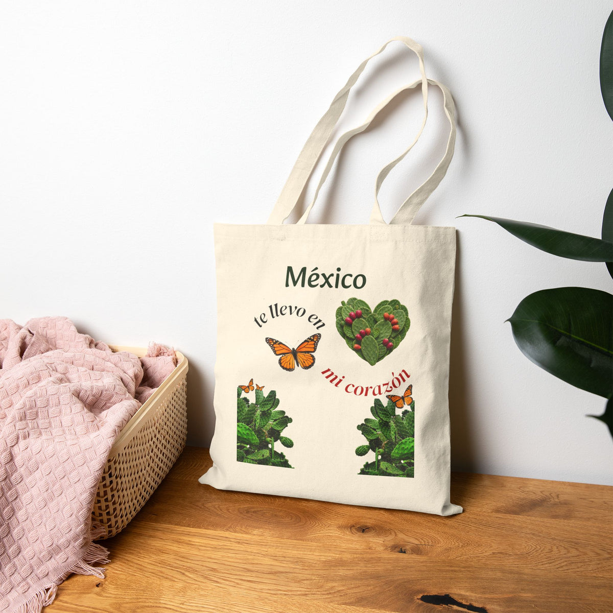 Mexico Heart Tote Bag — "México te llevo en mi corazón" Canvas Tote
