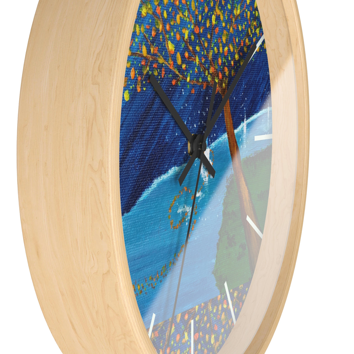 Coastal Tree Nightscape Wall Clock — Colorful Seaside Landscape Timepiece