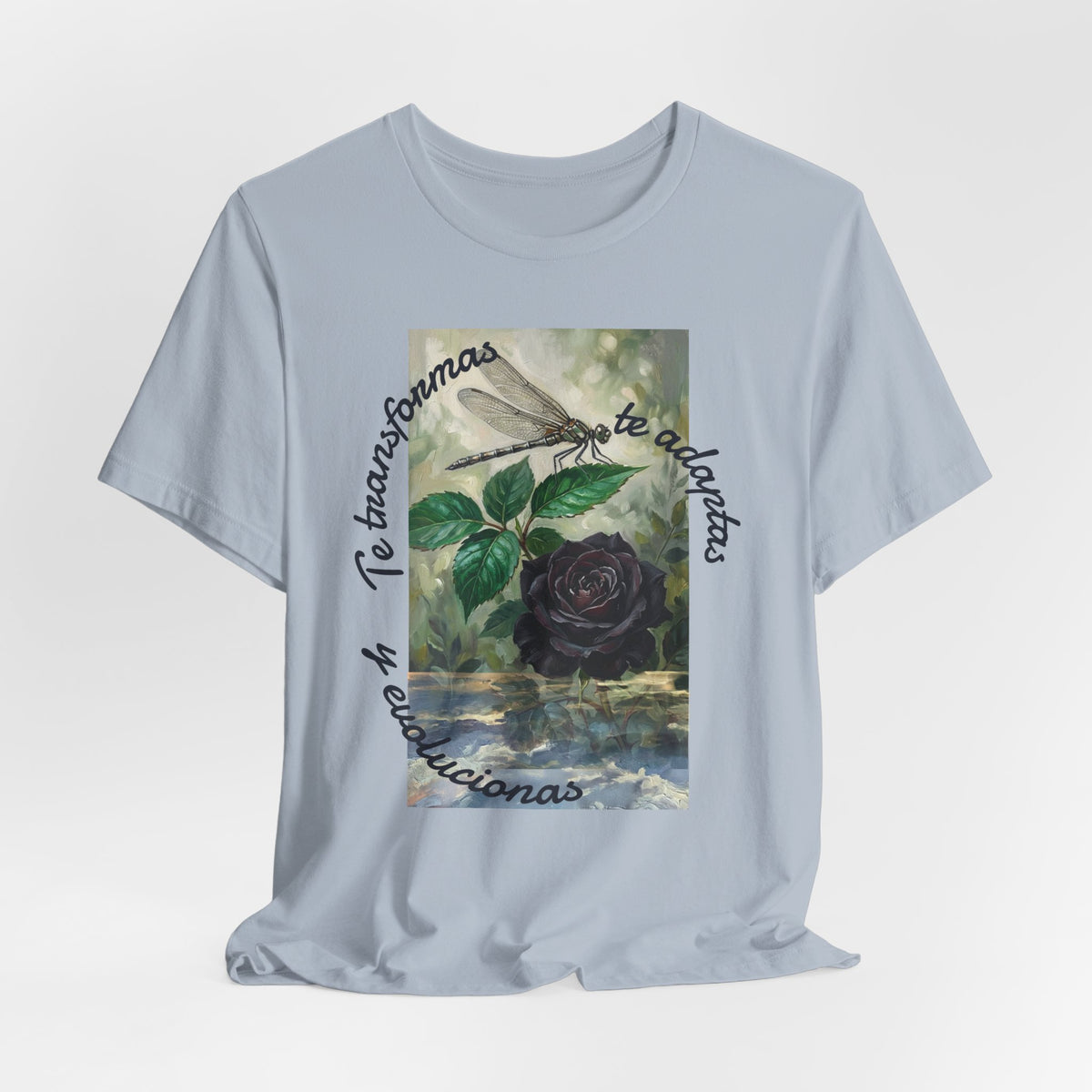 T‑Shirt — Vintage Botanical Dragonfly with Spanish Quote (“Te transformarás, te despertarás y evolucionas”)