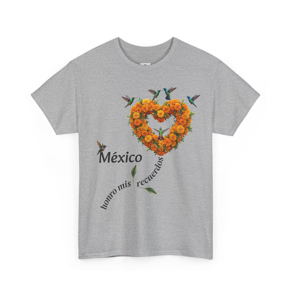 Mexico Marigold Heart T-Shirt – "tomo mis recuerdos" Día de Muertos Tribute