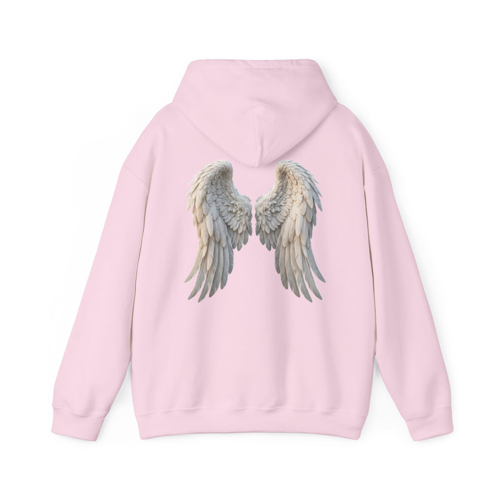 Angel Wings Hoodie — Soft White Back Graphic, Spiritual & Memorial Gift