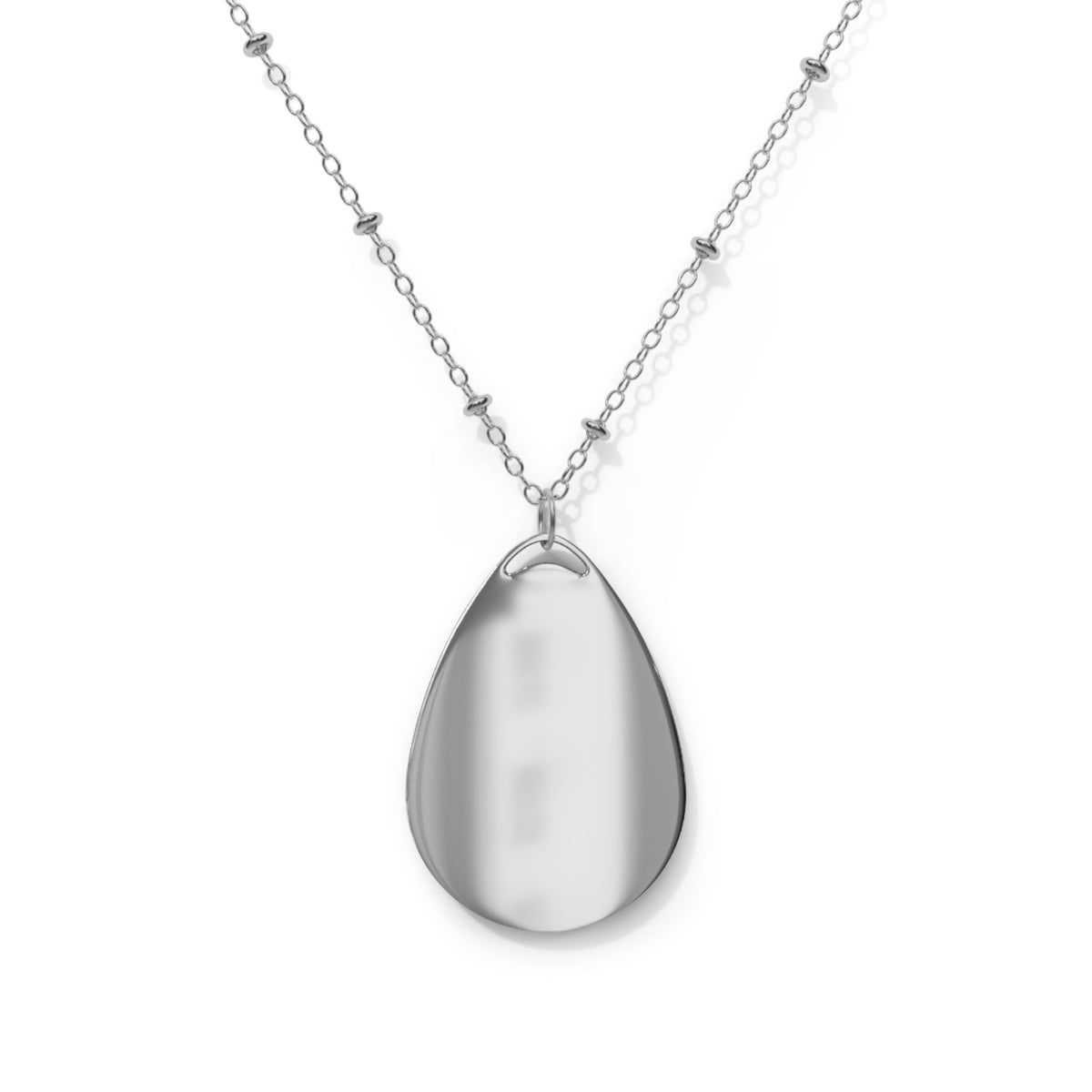 Silver Oval Pendant Necklace with Botanical Beetle Art – Nature-Inspired Teardrop Locket