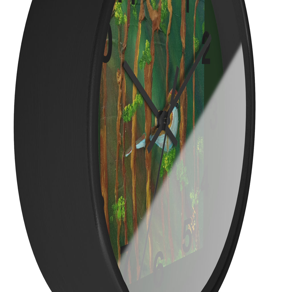 Forest Bird Wall Clock — Nature-Inspired Pine Tree Timepiece with Blue Jay Artwork