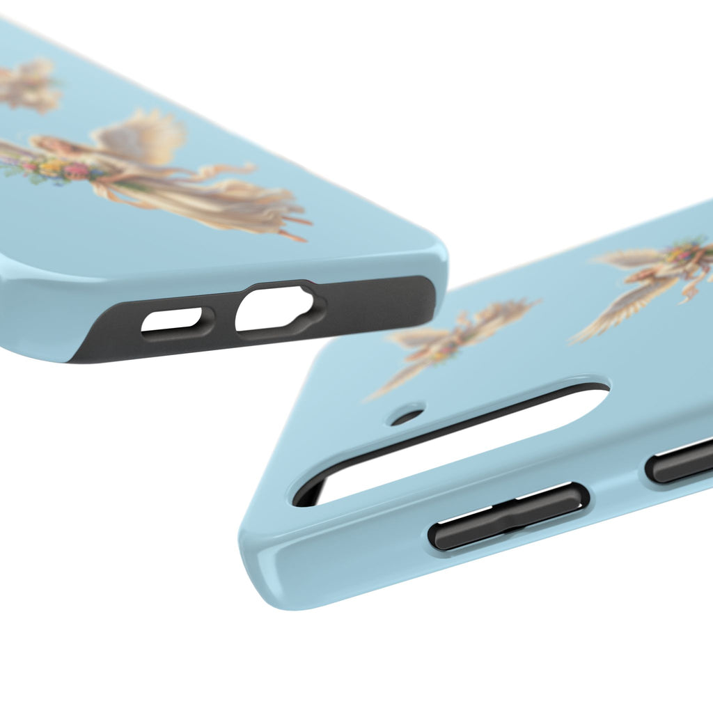Angel Print Tough Phone Case — Vintage Cherub Guardian on Sky Blue