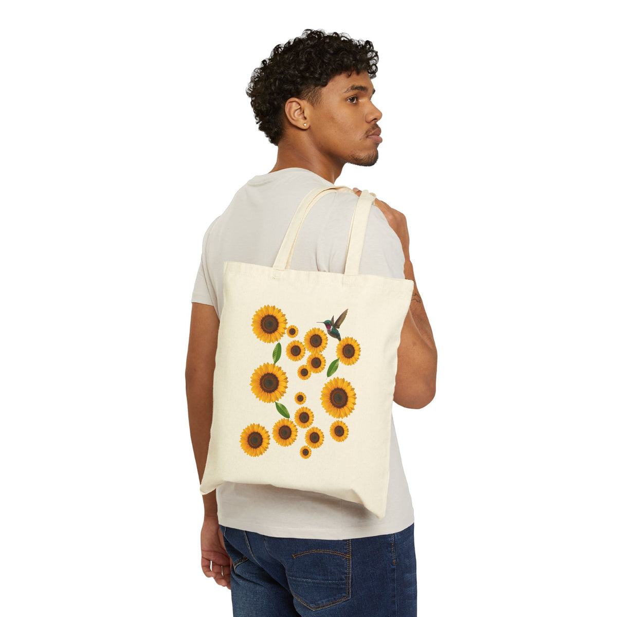 Sunflower Hummingbird Cotton Canvas Tote Bag — Eco Market Tote