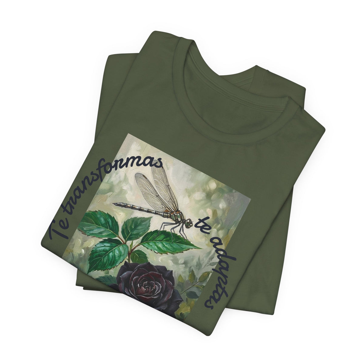 T‑Shirt — Vintage Botanical Dragonfly with Spanish Quote (“Te transformarás, te despertarás y evolucionas”)