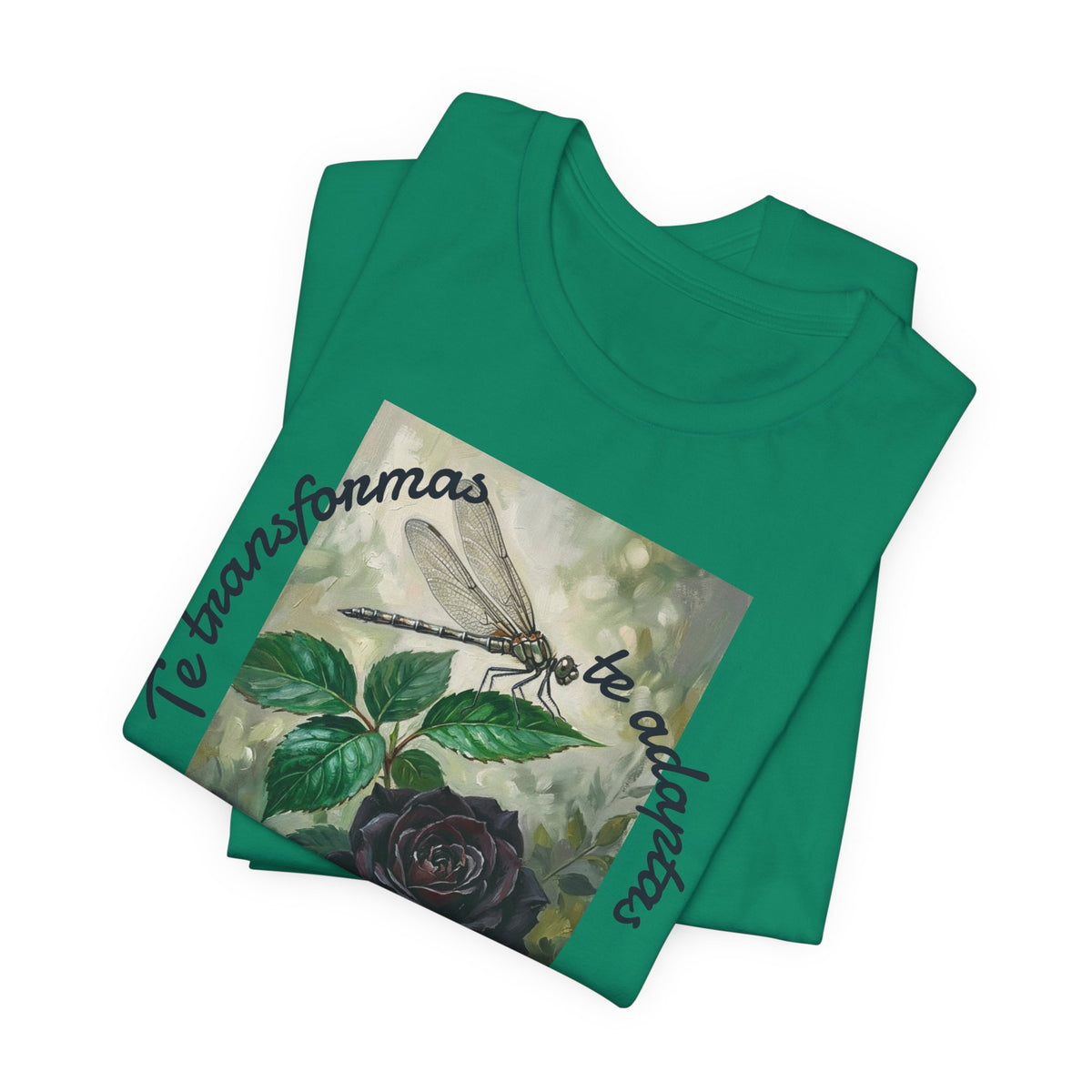 T‑Shirt — Vintage Botanical Dragonfly with Spanish Quote (“Te transformarás, te despertarás y evolucionas”)