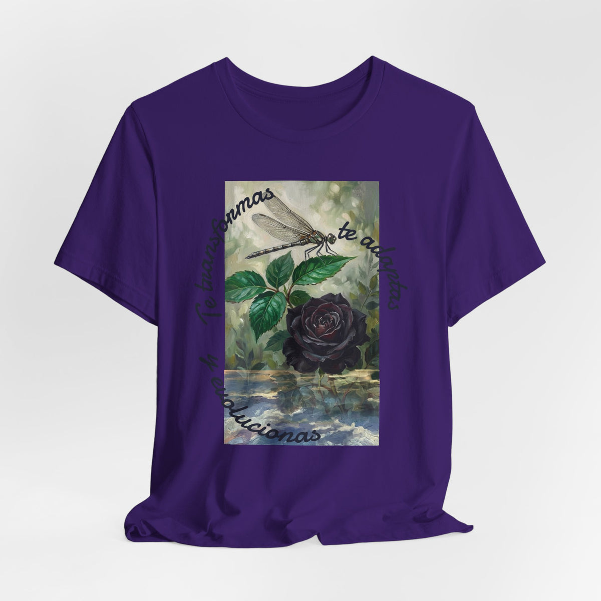T‑Shirt — Vintage Botanical Dragonfly with Spanish Quote (“Te transformarás, te despertarás y evolucionas”)