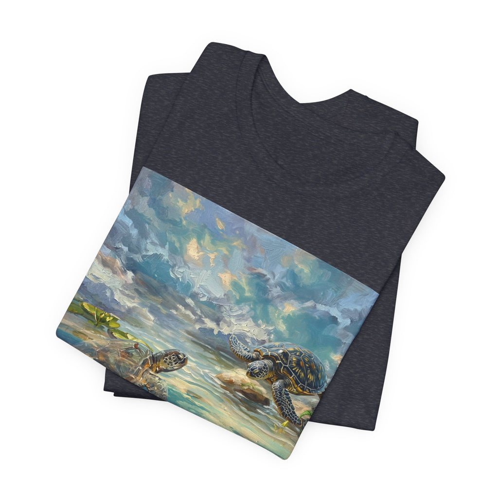 Sea Turtle Beach Art T-Shirt – Coastal Ocean Wave Graphic Tee