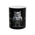 Owl Ceramic Mug — Gothic Black Coffee Cup with Detailed Owl Illustration