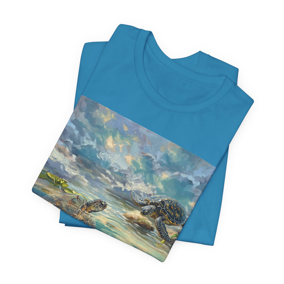 Sea Turtle Beach Art T-Shirt – Coastal Ocean Wave Graphic Tee