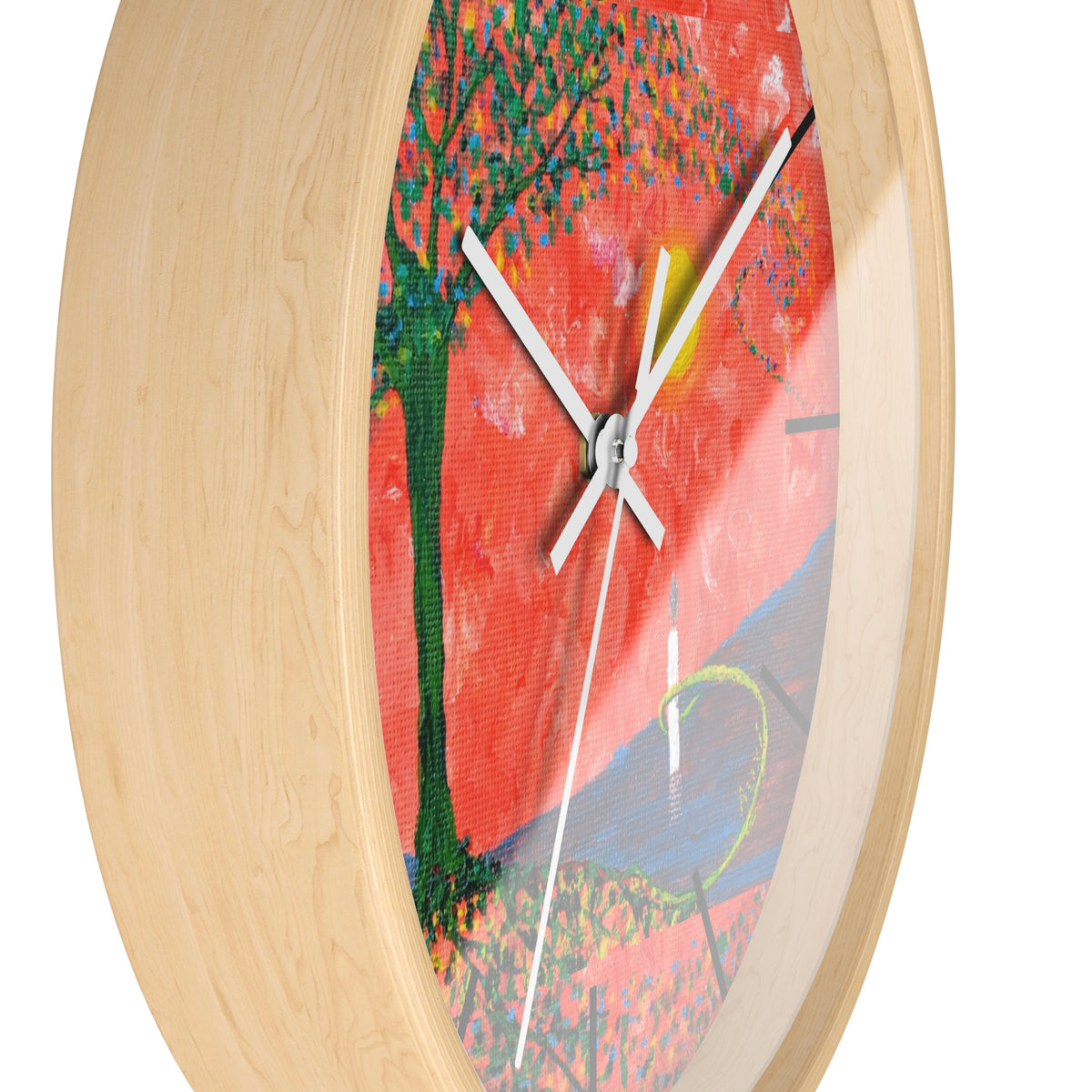 Sunset Reflection Wall Clock — Colorful Tree Lake Art Clock