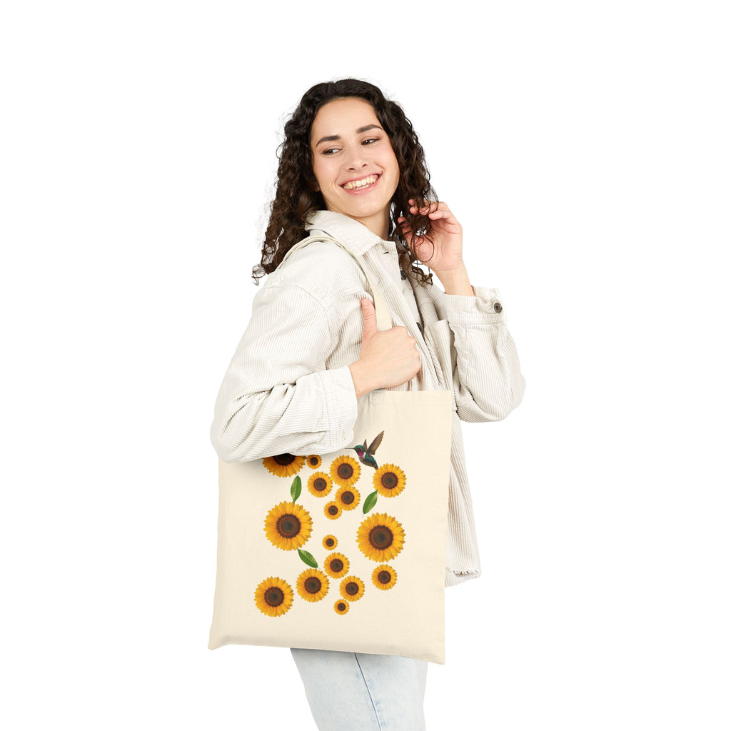 Sunflower Hummingbird Cotton Canvas Tote Bag — Eco Market Tote