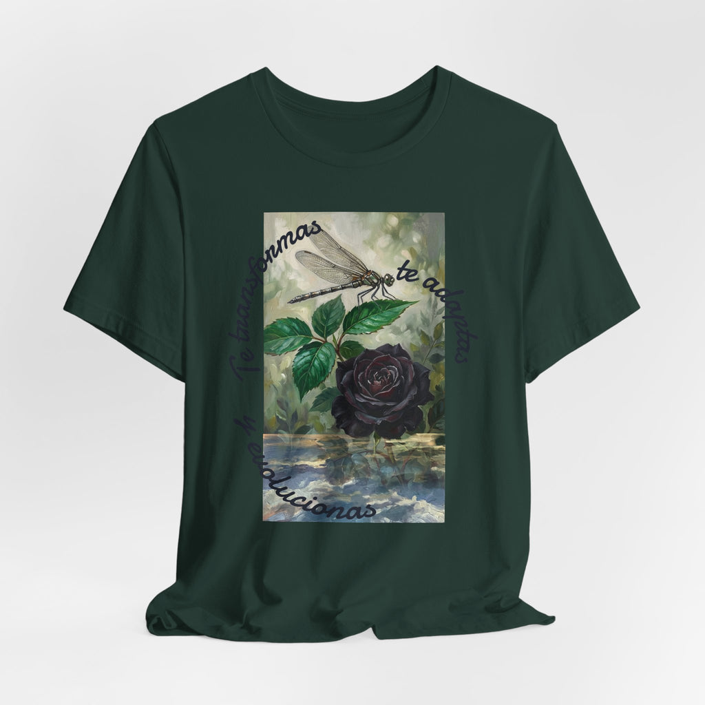 T‑Shirt — Vintage Botanical Dragonfly with Spanish Quote (“Te transformarás, te despertarás y evolucionas”)