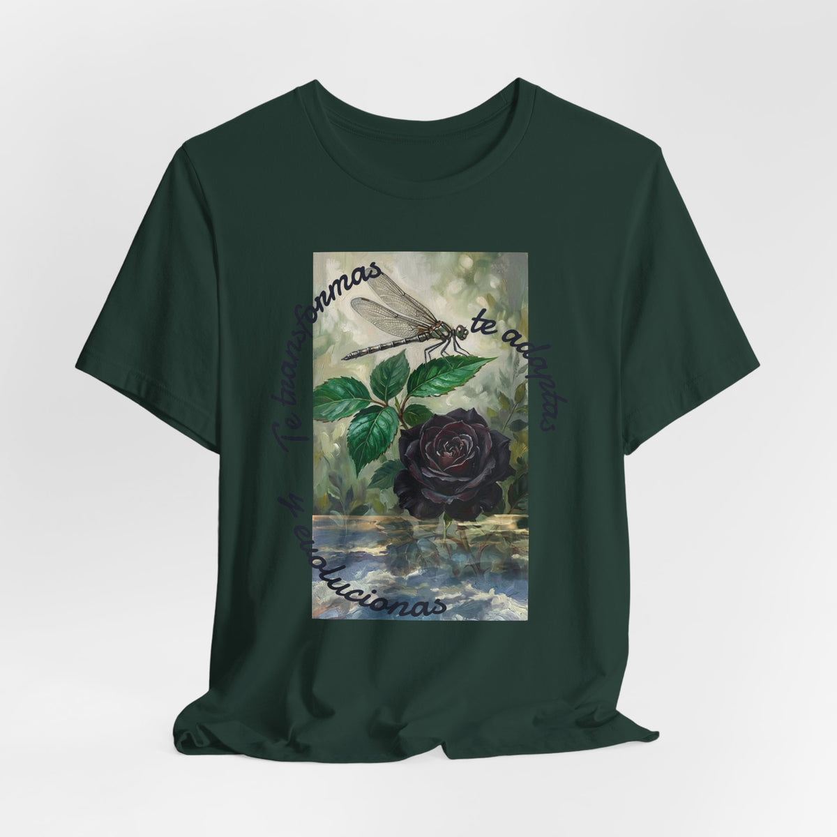 T‑Shirt — Vintage Botanical Dragonfly with Spanish Quote (“Te transformarás, te despertarás y evolucionas”)