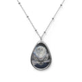 Moon Owl Oval Necklace - Silver Teardrop Pendant with Full Moon Design