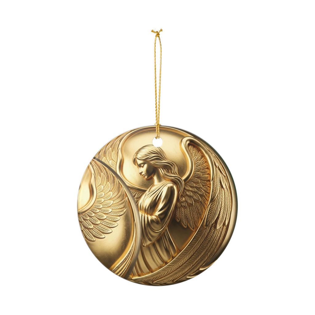 Golden Angel Heart Ceramic Ornament — Memorial & Religious Decoration