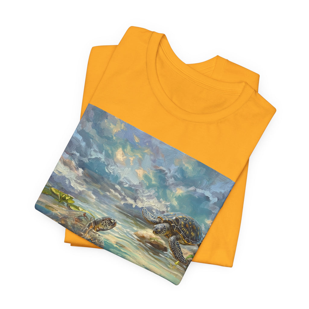 Sea Turtle Beach Art T-Shirt – Coastal Ocean Wave Graphic Tee