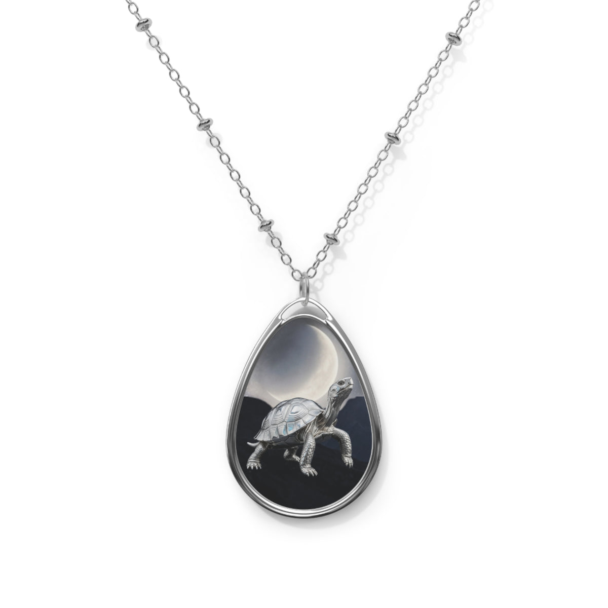 Turtle Moon Oval Necklace — Sterling Teardrop Pendant Jewelry for Nature Lovers & Birthday Gifts