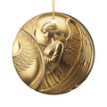 Golden Angel Heart Ceramic Ornament — Memorial & Religious Decoration