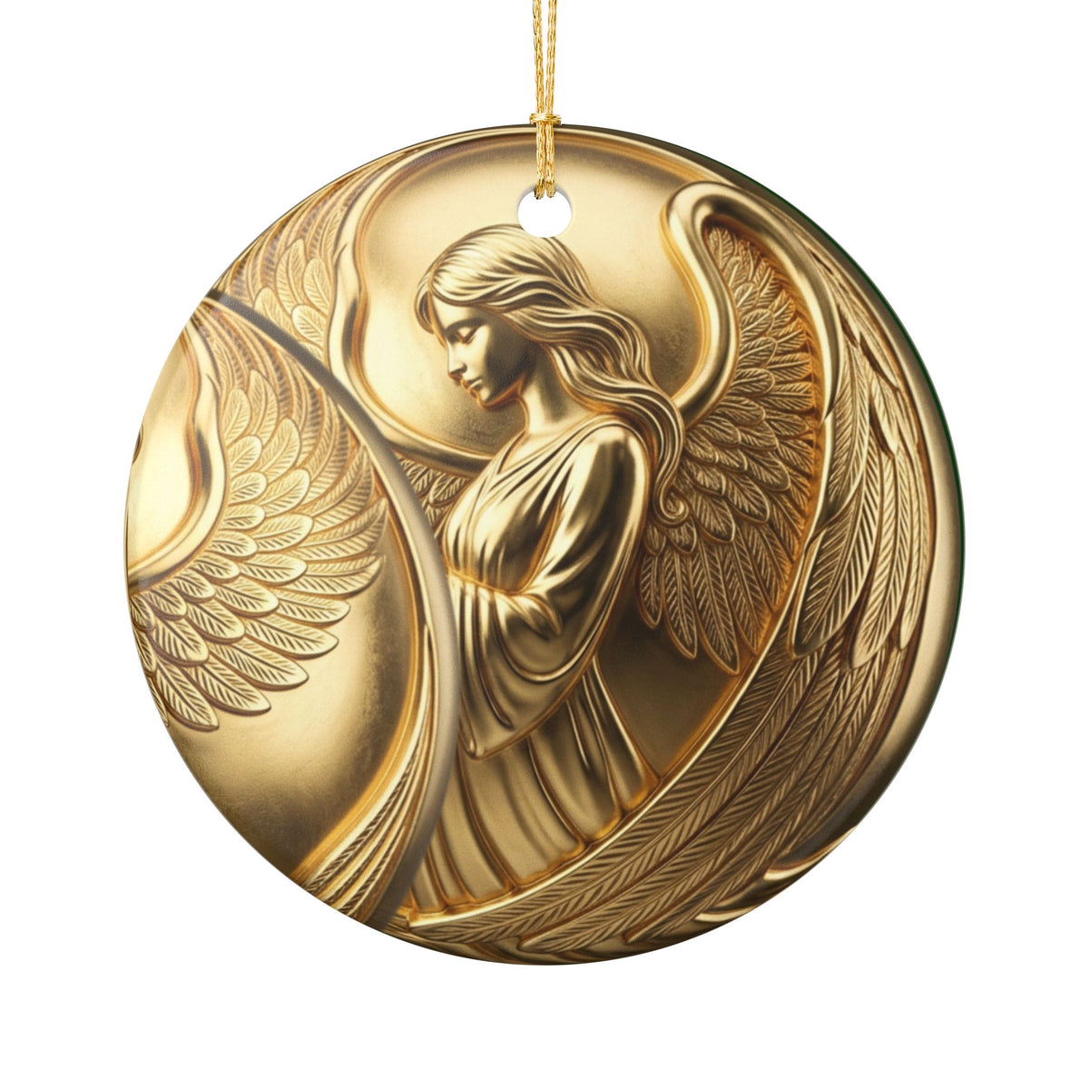 Golden Angel Heart Ceramic Ornament — Memorial & Religious Decoration