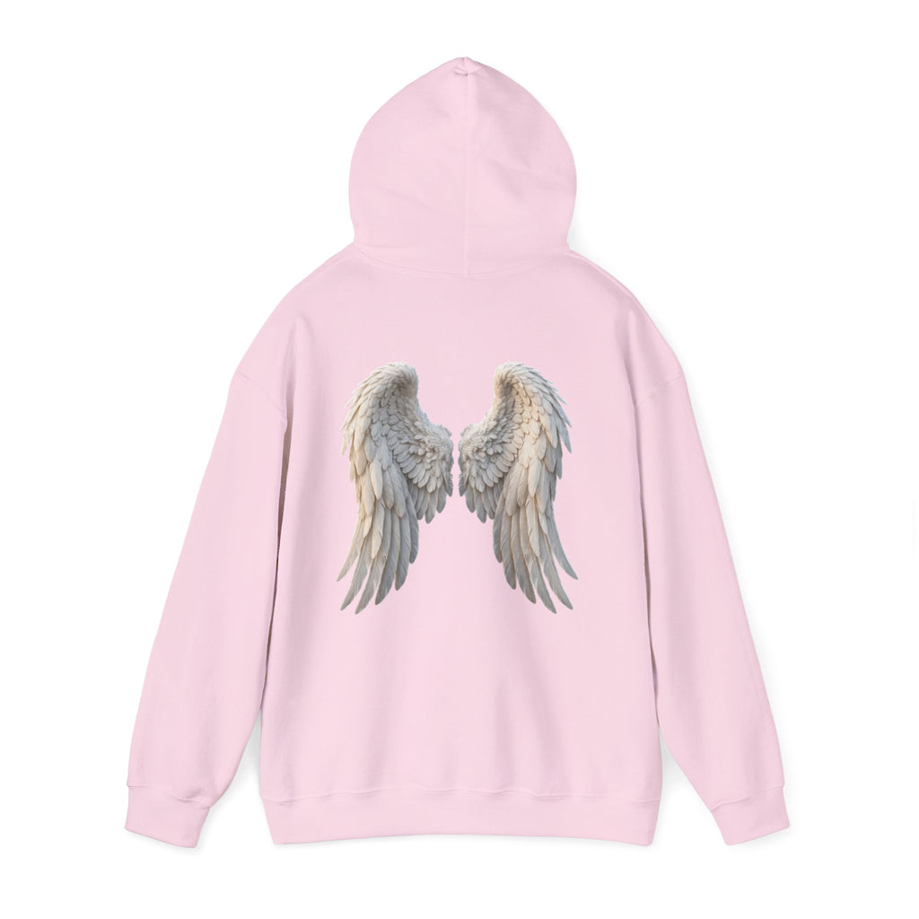 Angel Wings Hoodie — Soft White Back Graphic, Spiritual & Memorial Gift