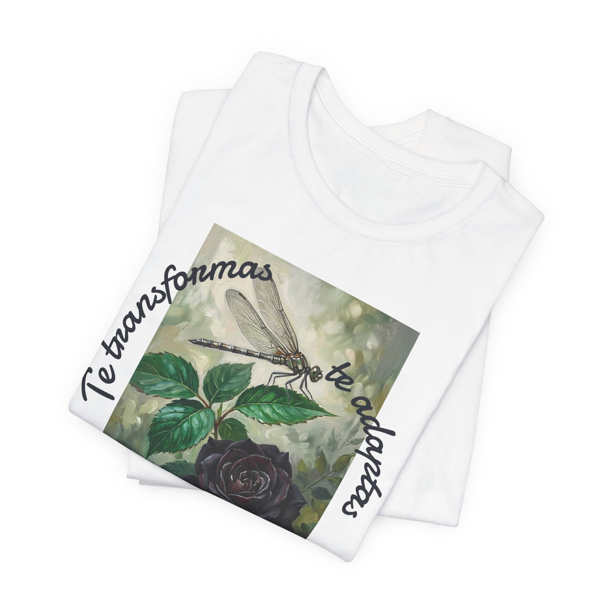 T‑Shirt — Vintage Botanical Dragonfly with Spanish Quote (“Te transformarás, te despertarás y evolucionas”)