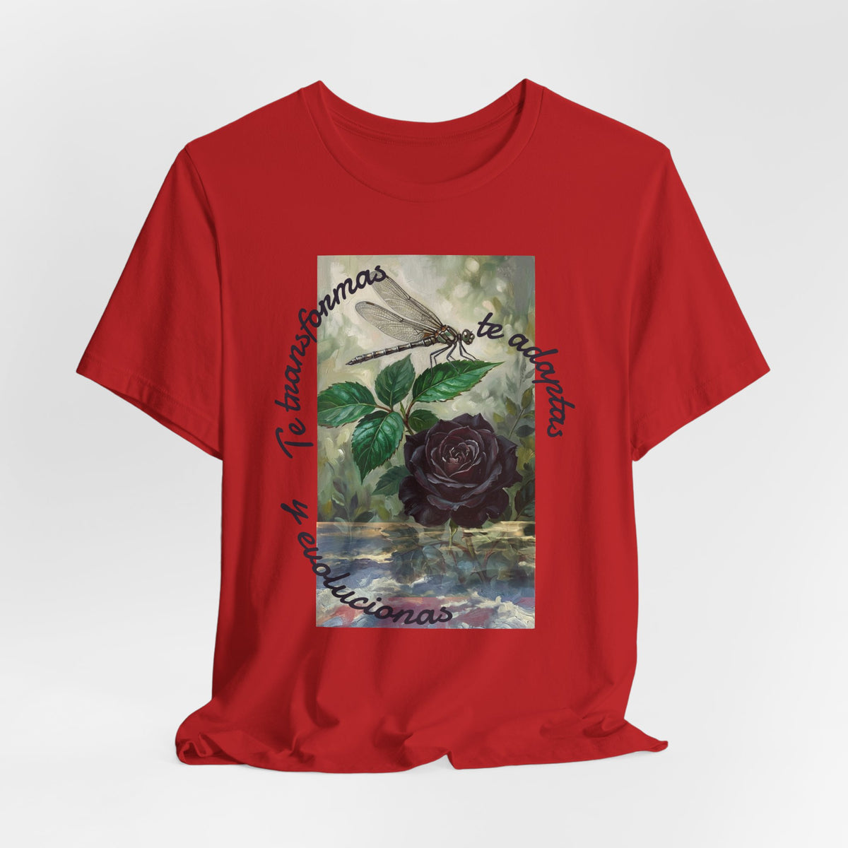 T‑Shirt — Vintage Botanical Dragonfly with Spanish Quote (“Te transformarás, te despertarás y evolucionas”)